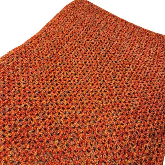 Vintage Handmade Crocheted Granny rectangle Throw Blanket Retro Orange 71” x 44” - Picture 5 of 5